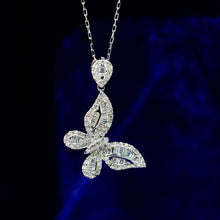 Load image into Gallery viewer, 18K White Gold Diamond Butterfly Necklace: Baguette Cluster Pendant

