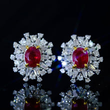 Load image into Gallery viewer, 18K Gold Pigeon Blood Ruby and Diamond Stud Earrings - Vintage Luxury Design, Natural Gemstones
