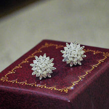Load image into Gallery viewer, 18K Gold Diamond Snowflake Earrings: Radiant Starburst Design
