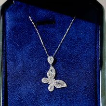 Load image into Gallery viewer, 18K White Gold Diamond Butterfly Necklace: Baguette Cluster Pendant
