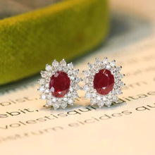 Load image into Gallery viewer, 18K White Gold Natural Ruby Diamond Earrings, Natural Ruby Earrings, Stylish Earrings, Ruby Stud Earrings, Stunning Earrings
