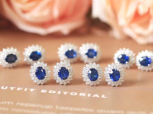 Load image into Gallery viewer, 18K White Gold Sri Lanka Natural Royal Blue Sapphire Diamond Earrings, Natural Vivid Blue Sapphire Earrings, Simple and Stylish Earrings
