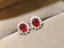 Load image into Gallery viewer, Certified 18K White Gold Natural Vivid Red Ruby Diamond Earrings, Natural Ruby Earrings, Stylish Earrings, Ruby Stud Earrings, Stunning Earrings
