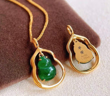 Load image into Gallery viewer, 18K Yellow Gold Natural Top Green Type A Jadeite Jade Gourd Pendant (Gold Necklace Chain Included), Natural Jade Gourd Pendant, Stylish Pendant
