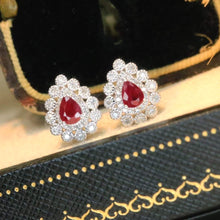 Load image into Gallery viewer, 18K White Gold Natural Vivid Red Ruby Diamond Earrings, Natural Ruby Earrings, Stylish Earrings, Ruby Stud Earrings, Stunning Jewelry
