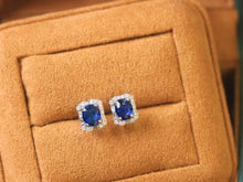 Load image into Gallery viewer, 18K White Gold Sri Lanka Natural Sapphire Diamond Earrings, Natural Vivid Blue Sapphire Earrings, Simple and Stylish Earrings, Minimalist Earrings Gold
