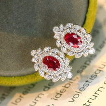 Load image into Gallery viewer, 18K White Gold Natural Ruby Diamond Earrings, Natural Ruby Earrings, Stylish Earrings, Ruby Stud Earrings, Stunning Earrings
