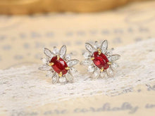 Load image into Gallery viewer, 18K White Gold Natural Ruby Diamond Earrings, Natural Ruby Earrings, Stylish Earrings, Ruby Stud Earrings, Stunning Earrings
