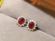 Load image into Gallery viewer, Certified 18K White Gold Natural Vivid Red Ruby Diamond Earrings, Natural Ruby Earrings, Stylish Earrings, Ruby Stud Earrings, Stunning Earrings
