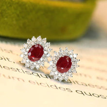 Load image into Gallery viewer, 18K White Gold Natural Ruby Diamond Earrings, Natural Ruby Earrings, Stylish Earrings, Ruby Stud Earrings, Stunning Earrings
