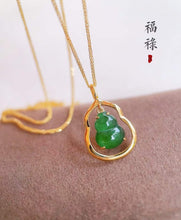 Load image into Gallery viewer, 18K Yellow Gold Natural Top Green Type A Jadeite Jade Gourd Pendant (Gold Necklace Chain Included), Natural Jade Gourd Pendant, Stylish Pendant
