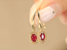 Load image into Gallery viewer, 18K Yellow Gold Natural Ruby Earrings, Natural Ruby Earrings, Hook Earrings, Stylish Earrings, Stunning Earrings
