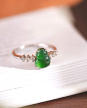 Load image into Gallery viewer, 18K White Gold Natural Top Green Type A Jadeite Jade Gourd 葫芦 Diamond Ring, Stylish Rings, Gold Diamond Ring, Real Diamond Ring, Wedding Ring
