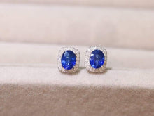 Load image into Gallery viewer, 18K White Gold Sri Lanka Natural Sapphire Diamond Earrings, Natural Vivid Blue Sapphire Earrings, Simple and Stylish Earrings, Minimalist Earrings Gold
