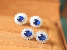 Load image into Gallery viewer, 18K White Gold Sri Lanka Natural Royal Blue Sapphire Diamond Earrings, Natural Vivid Blue Sapphire Earrings, Simple and Stylish Earrings
