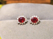 Load image into Gallery viewer, Certified 18K White Gold Natural Vivid Red Ruby Diamond Earrings, Natural Ruby Earrings, Stylish Earrings, Ruby Stud Earrings, Stunning Earrings
