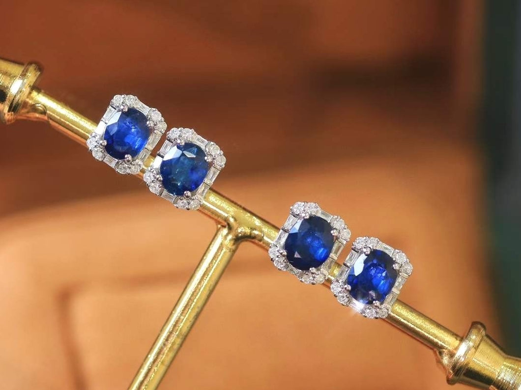 18K White Gold Sri Lanka Natural Sapphire Diamond Earrings, Natural Vivid Blue Sapphire Earrings, Simple and Stylish Earrings, Minimalist Earrings Gold