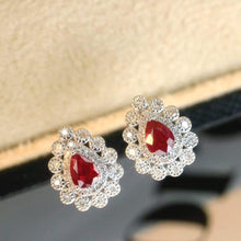 Load image into Gallery viewer, 18K White Gold Natural Vivid Red Ruby Diamond Earrings, Natural Ruby Earrings, Stylish Earrings, Ruby Stud Earrings, Stunning Jewelry
