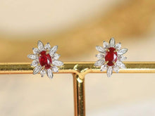 Load image into Gallery viewer, 18K White Gold Natural Ruby Diamond Earrings, Natural Ruby Earrings, Stylish Earrings, Ruby Stud Earrings, Stunning Earrings
