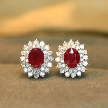 Load image into Gallery viewer, 18K White Gold Natural Ruby Diamond Earrings, Natural Ruby Earrings, Stylish Earrings, Ruby Stud Earrings, Stunning Earrings
