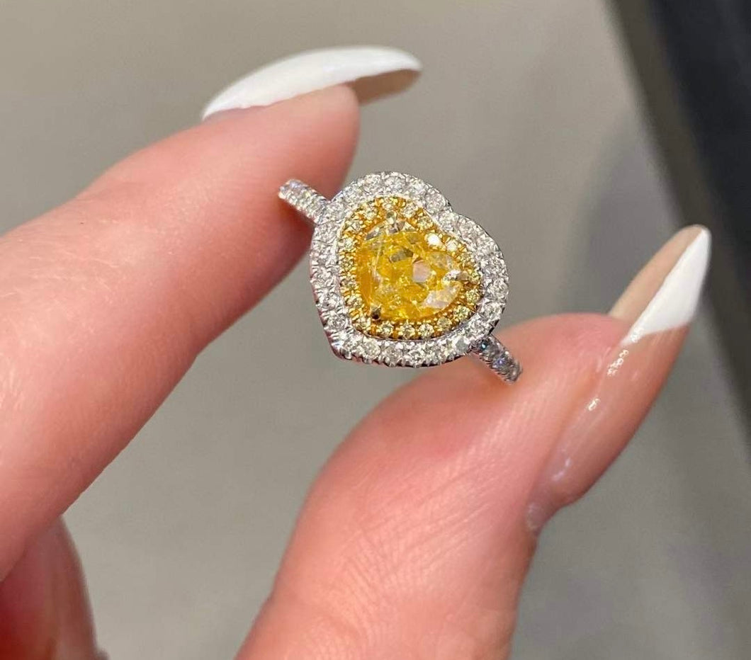 18K White Gold Natural Yellow Diamond Ring, Fancy Diamond Ring, Stylish Rings, Gold Diamond Ring, Real Diamond Ring, Wedding Ring, Engagement Ring