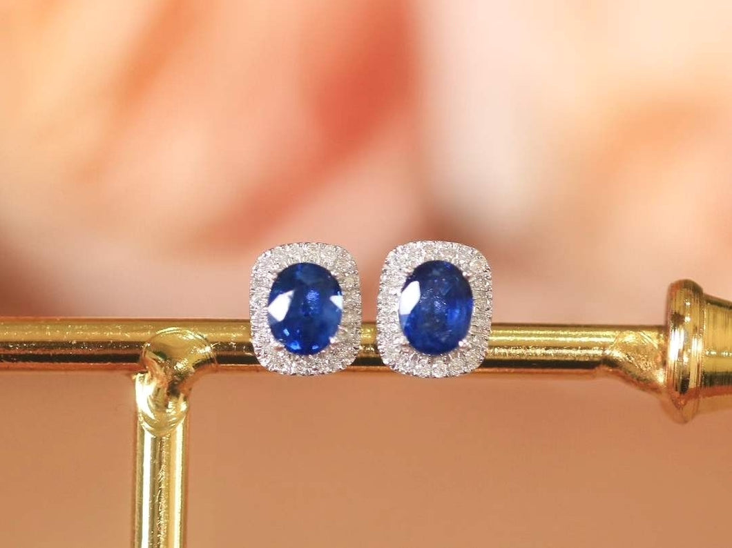 18K White Gold Sri Lanka Natural Sapphire Diamond Earrings, Natural Vivid Blue Sapphire Earrings, Simple and Stylish Earrings, Minimalist Earrings Gold