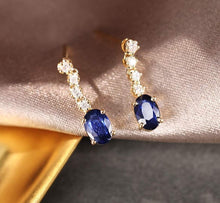 Load image into Gallery viewer, 18K Gold Natural Sapphire Diamond Earrings, Natural Royal Blue Sapphire Earrings, Simple and Stylish Earrings, Minimalist Earrings Gold, Statement Earrings
