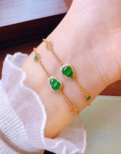 Load image into Gallery viewer, 18K Yellow Gold Natural Top Green Type A Jadeite Jade Diamond Bracelet, Gourd Jadeite Bracelet, Stylish Bracelet, Gold Jade Bracelet, Green Jade Bracelet
