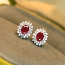 Load image into Gallery viewer, 18K White Gold Natural Ruby Diamond Earrings, Natural Ruby Earrings, Stylish Earrings, Ruby Stud Earrings, Stunning Earrings
