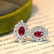 Load image into Gallery viewer, 18K White Gold Natural Ruby Diamond Earrings, Natural Ruby Earrings, Stylish Earrings, Ruby Stud Earrings, Stunning Earrings
