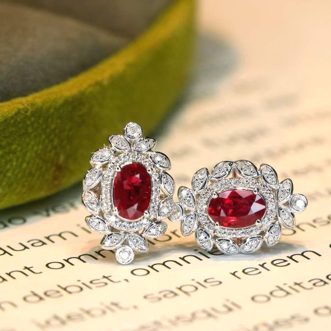 18K White Gold Natural Ruby Diamond Earrings, Natural Ruby Earrings, Stylish Earrings, Ruby Stud Earrings, Stunning Earrings