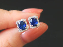 Load image into Gallery viewer, 18K White Gold Sri Lanka Natural Sapphire Diamond Earrings, Natural Vivid Blue Sapphire Earrings, Simple and Stylish Earrings, Minimalist Earrings Gold
