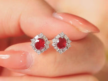 Load image into Gallery viewer, 18K White Gold Natural Pigeon Blood Ruby Diamond Earrings, Natural Pigeon Blood Ruby Earrings, Stylish Earrings, Ruby Stud Earrings, Stunning Earrings
