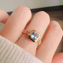 Load image into Gallery viewer, 18K Yellow Gold Natural Aquamarine Ring, Gold Chain Ring, Stylish Rings, Cuban Link Ring, Dainty Chain Ring, Gold Stacking Rings
