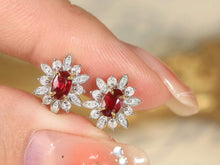 Load image into Gallery viewer, 18K White Gold Natural Ruby Diamond Earrings, Natural Ruby Earrings, Stylish Earrings, Ruby Stud Earrings, Stunning Earrings
