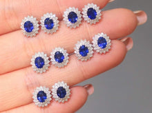 Load image into Gallery viewer, 18K White Gold Sri Lanka Natural Royal Blue Sapphire Diamond Earrings, Natural Vivid Blue Sapphire Earrings, Simple and Stylish Earrings
