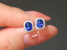 Load image into Gallery viewer, 18K White Gold Sri Lanka Natural Sapphire Diamond Earrings, Natural Vivid Blue Sapphire Earrings, Simple and Stylish Earrings, Minimalist Earrings Gold
