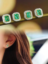 Load image into Gallery viewer, 18K White+Yellow Gold Natural Emerald Diamond Earrings, Natural Emerald Earrings, Stylish Earrings, Emerald Stud Earrings, Dainty Gold Earrings
