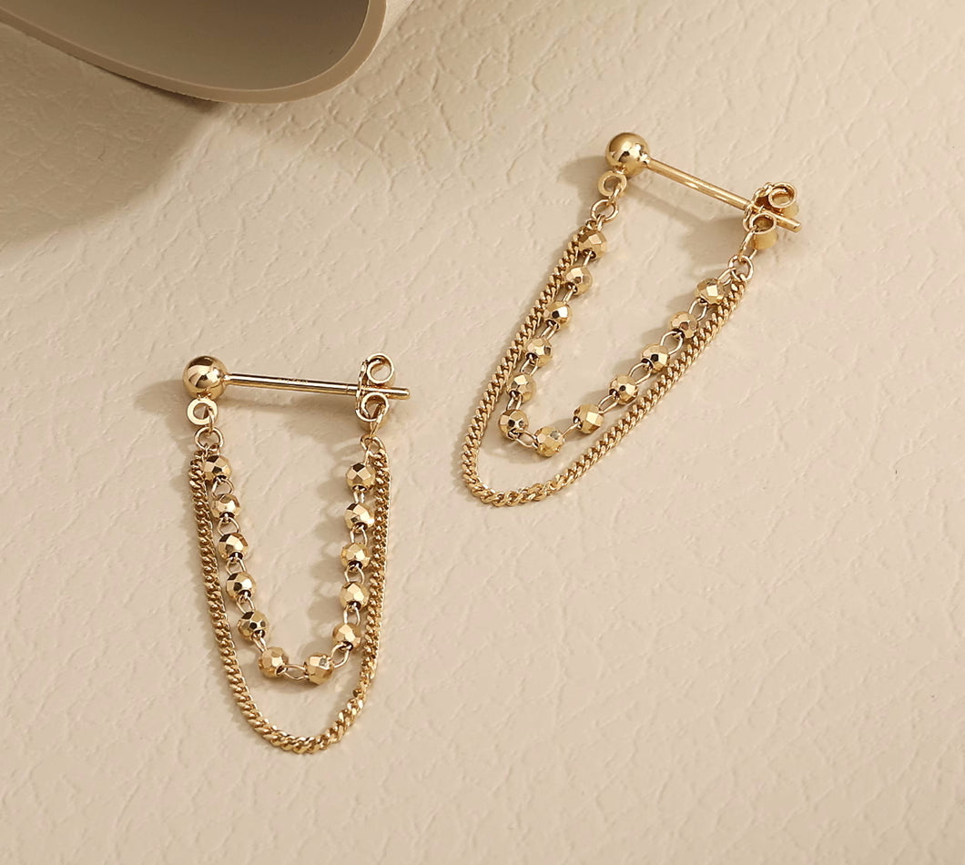 Pure 18K Gold Chain Earrings, Chain Loop Earrings, Stud Chain Earrings, Simple and Stylish Earrings, Minimalist Earrings Gold, Dainty Chain Earrings