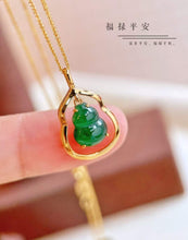 Load image into Gallery viewer, 18K Yellow Gold Natural Top Green Type A Jadeite Jade Gourd Pendant (Gold Necklace Chain Included), Natural Jade Gourd Pendant, Stylish Pendant
