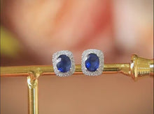 Load and play video in Gallery viewer, 18K White Gold Sri Lanka Natural Sapphire Diamond Earrings, Natural Vivid Blue Sapphire Earrings, Simple and Stylish Earrings, Minimalist Earrings Gold
