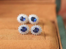 Load and play video in Gallery viewer, 18K White Gold Sri Lanka Natural Royal Blue Sapphire Diamond Earrings, Natural Vivid Blue Sapphire Earrings, Simple and Stylish Earrings
