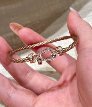 Load image into Gallery viewer, 18k Rose Gold Cable Bracelet with Diamond‑Paved Buckle, Medium Model, Luxury Gift, Fine Jewelry for Her
