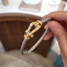 Load image into Gallery viewer, Gold Bracelet with Diamond‑Set Buckle and Marine‑Grade Cable, Luxury Gift, Modern Fine Jewelry
