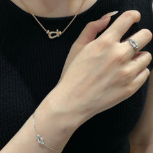 Load image into Gallery viewer, 18k Rose Gold Diamond Bracelet &amp; White Gold Shackle Ring, Iconic Motif Jewelry Set, Luxury Gift for Her
