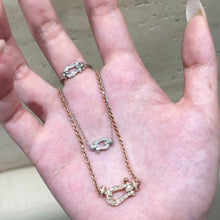 Load image into Gallery viewer, 18k Rose Gold Diamond Bracelet &amp; White Gold Shackle Ring, Iconic Motif Jewelry Set, Luxury Gift for Her
