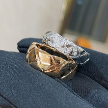 Load image into Gallery viewer, Crush Rings in 18K Beige Gold &amp; 18K White Gold Pavé Diamond, Modern Luxury Stackable Rings, Fine Jewelry Gift for Her
