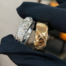 Load image into Gallery viewer, Crush Rings in 18K Beige Gold &amp; 18K White Gold Pavé Diamond, Modern Luxury Stackable Rings, Fine Jewelry Gift for Her
