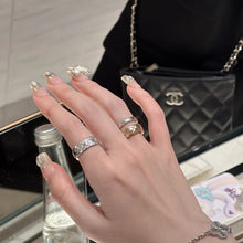 Load image into Gallery viewer, Crush Rings in 18K Beige Gold &amp; 18K White Gold Pavé Diamond, Modern Luxury Stackable Rings, Fine Jewelry Gift for Her
