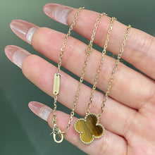 Load image into Gallery viewer, 18K Yellow Gold Tiger’s Eye Clover Pendant Necklace, Lucky Clover Charm, Fine Jewelry Gift for Her
